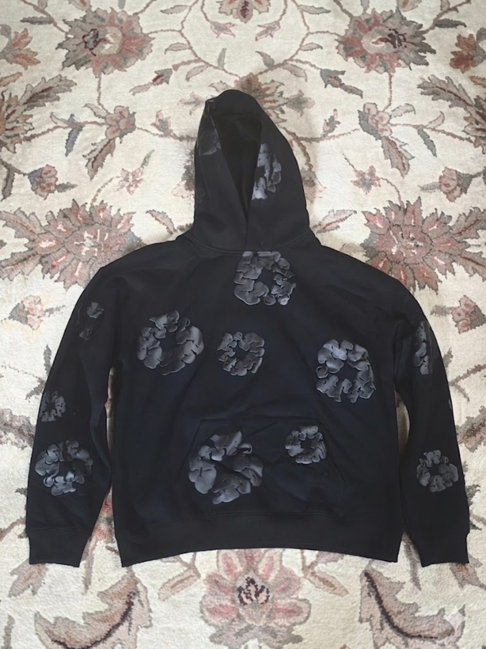 Denim Tears Khaki Black Cotton Wreath Floral Print Men's Hoodie